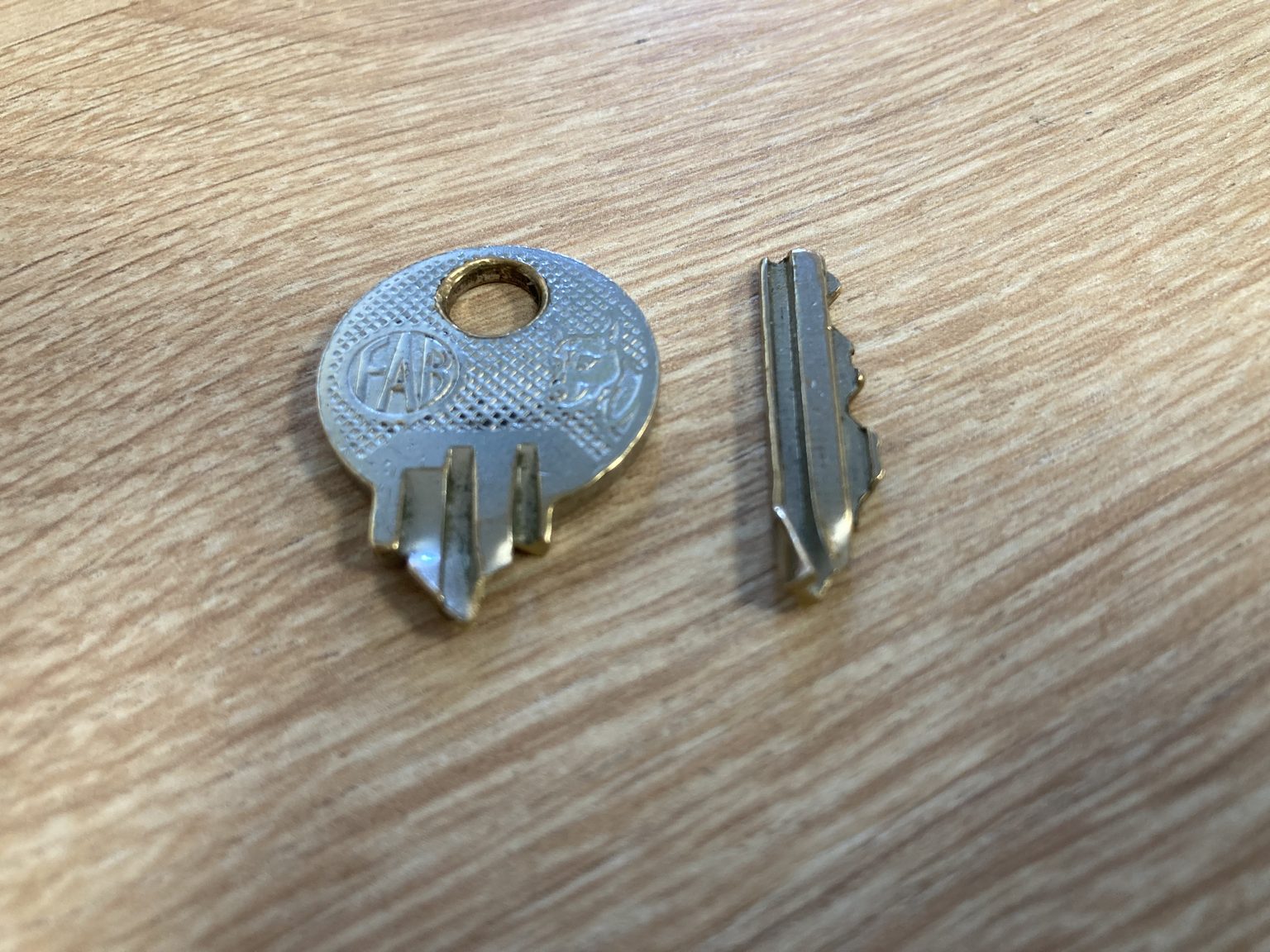 A broken key in two pieces